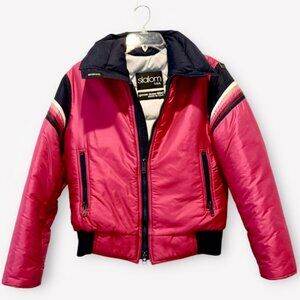 Vintage Retro Hot Pink Slalom Goose Down Filled Ski Jacket Sz M